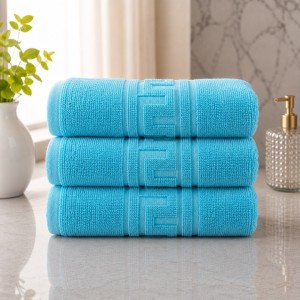Set 3 prosoape mari, Greek Border, 70x130cm, din 100% bumbac pakistanez,  480g, Albastru Bleu