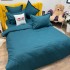Lenjerie pat dublu cu Elastic, Damasc cu Patratele, 6 piese, Verde [18]