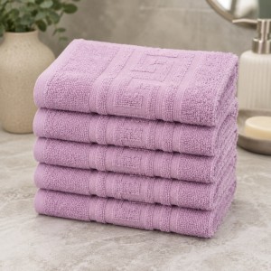 Set 5 prosoape medii, Greek Border, 50x90cm, din 100% bumbac pakistanez,  380g, Roz