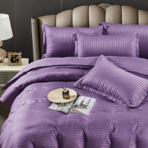 Lenjerie HoReCa, pat dublu, Damasc Finetat Deluxe cu Elastic, 6 piese, Mov