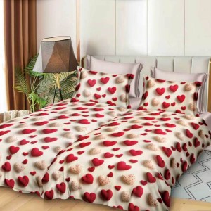 Lenjerie de pat cu 2 cearsafuri pt. pilota, 7 piese, Bumbac Satinat Superior,, Crem, inimioare