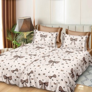 Lenjerie de pat cu 2 cearsafuri pt. pilota, 7 piese, Bumbac Satinat Superior,, Crem, fundite si inimioare