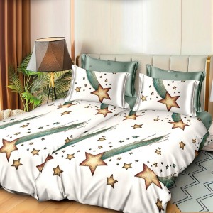 Lenjerie de pat cu 2 cearsafuri pt. pilota, 7 piese, Bumbac Satinat Superior,, Alb, stelute