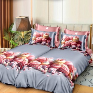 Lenjerie de pat cu 2 cearsafuri pt. pilota, 7 piese, Bumbac Satinat Superior,, Bleu, Roz, macarons