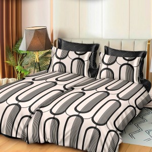 Lenjerie de pat cu 2 cearsafuri pt. pilota, 7 piese, Bumbac Satinat Superior,, Crem, Negru, abstract