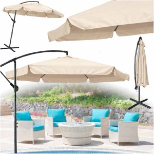 Umbrela de gradina premium cu brat lateral 290 cm, pliabila, bej