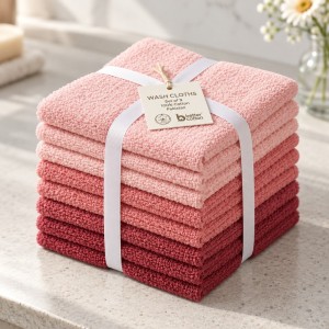 Set 9 prosoape mici 30x30cm, din 100% bumbac,  350g, Rice, Roz