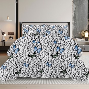 Cuvertura Matlasata, 220x240cm, cu 2 Fete + 2 fete de perna 50x70cm, Gri/Alb-Negru