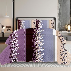 Cuvertura Matlasata, 220x240cm, cu 2 Fete + 2 fete de perna 50x70cm, Mov/Verde