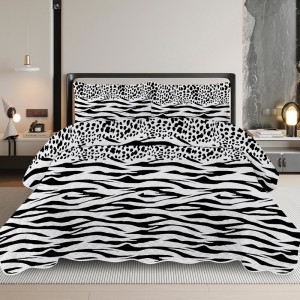 Cuvertura Matlasata, 220x240cm, cu 2 Fete + 2 fete de perna 50x70cm, Alb-Negru/Bej