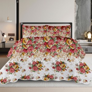 Cuvertura Matlasata, 220x240cm, cu 2 Fete + 2 fete de perna 50x70cm, Bej/Rosu