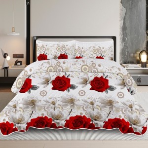 Cuvertura Matlasata, 220x240cm, cu 2 Fete + 2 fete de perna 50x70cm, Alb-Negru/Bej-Rosu