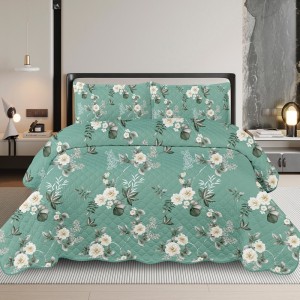 Cuvertura Matlasata, 220x240cm, cu 2 Fete + 2 fete de perna 50x70cm, Verde/Bej