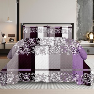 Cuvertura Matlasata, 220x240cm, cu 2 Fete + 2 fete de perna 50x70cm, Mov/Gri