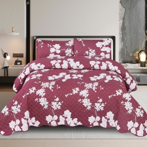 Cuvertura Matlasata, 220x240cm, cu 2 Fete + 2 fete de perna 50x70cm, Grena/Bej