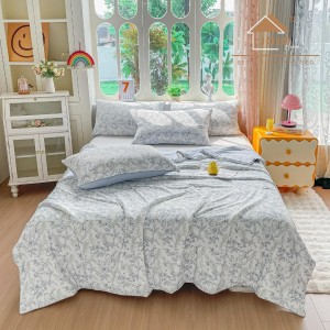 Pilota de Vara Racoritoare Ice Touch, 200x230cm + 2 fete de perna 50x70cm - Ultra Usoara, Efect Instant de Racorire si Confort Maxim, Bleu, Floricele