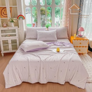 Pilota de Vara Racoritoare Ice Touch, 200x230cm + 2 fete de perna 50x70cm - Ultra Usoara, Efect Instant de Racorire si Confort Maxim, Lila, Stelute, Inimioare