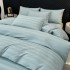 Lenjerie de Pat HoReCa DeLuxe, Damasc Premium din Bumbac Egiptean 100% , 6 Piese, Dunga Lata Tesuta, Cearceaf cu Elastic, Aqua [2]