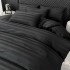 Lenjerie de Pat HoReCa DeLuxe, Damasc Premium din Bumbac Egiptean 100% , 6 Piese, Dunga Lata Tesuta, Cearceaf cu Elastic, Negru [2]