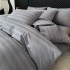 Lenjerie de Pat HoReCa DeLuxe, Damasc Premium din Bumbac Egiptean 100% , 6 Piese, Dunga Lata Tesuta, Cearceaf cu Elastic, Gri Mediu [3]
