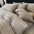 Lenjerie de Pat HoReCa DeLuxe, Damasc Premium din Bumbac Egiptean 100% , 6 Piese, Dunga Lata Tesuta, Cearceaf cu Elastic, Bej [3]