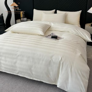Lenjerie de Pat HoReCa DeLuxe, Damasc Premium din Bumbac Egiptean 100% , 6 Piese, Dunga Lata Tesuta, Cearceaf cu Elastic, Ivoire