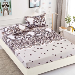 Cearsaf cu elastic, Bumbac FINET, 160/180x200cm, 2 fete de perne 50x70cm, Jojo Home, Gri, Maro, Model Elegant