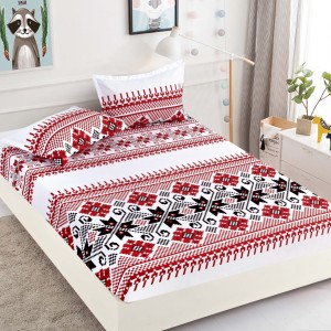 Cearsaf cu elastic, Bumbac FINET, 160/180x200cm, 2 fete de perne 50x70cm, Jojo Home, Alb, Rosu, Negru