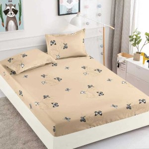 Cearsaf cu elastic, Bumbac FINET, 160/180x200cm, 2 fete de perne 50x70cm, Jojo Home, Bej, Fluturi