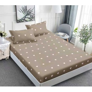 Cearsaf cu elastic, Bumbac FINET, 160/180x200cm, 2 fete de perne 50x70cm, Jojo Home, Bej, Buline