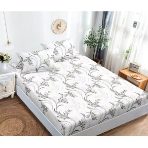 Cearsaf cu elastic, Bumbac FINET, 160/180x200cm, 2 fete de perne 50x70cm, Jojo Home, Alb, Gri, model clasic