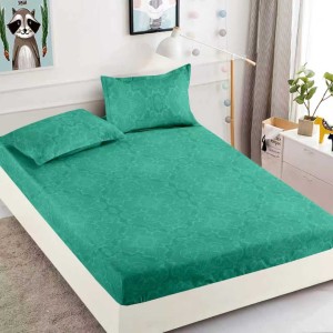 Cearsaf cu elastic, Bumbac FINET, 160/180x200cm, 2 fete de perne 50x70cm, Jojo Home, Verde, model clasic