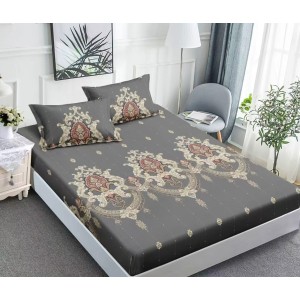 Cearsaf cu elastic, Bumbac FINET, 160/180x200cm, 2 fete de perne 50x70cm, Jojo Home, Gri, Royal