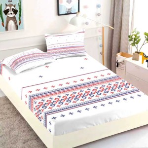 Cearsaf cu elastic, Bumbac FINET, 160/180x200cm, 2 fete de perne 50x70cm, Jojo Home, Alb, Rosu, Albastru, Traditional