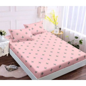 Cearsaf cu elastic, Bumbac FINET, 160/180x200cm, 2 fete de perne 50x70cm, Jojo Home, Roz, Buline