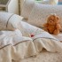 Lenjerie de Pat Premium, Bumbac 100%, cu Broderie si Volanase din Dantela, 4 Piese, Cearsaf cu Elastic, Alb, Roz, Floricele [3]