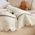 Lenjerie de Pat Premium, Bumbac 100%, cu Broderie si Volanase din Dantela, 4 Piese, Cearsaf cu Elastic, Bej, Cirese [4]