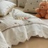 Lenjerie de Pat Premium, Bumbac 100%, cu Broderie si Volanase din Dantela, 4 Piese, Cearsaf cu Elastic, Bej, Inimioare [5]