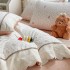 Lenjerie de Pat Premium, Bumbac 100%, cu Broderie si Volanase din Dantela, 4 Piese, Cearsaf cu Elastic, Alb, Roz, Floricele, Catelusi [4]