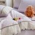 Lenjerie de Pat Premium, Bumbac 100%, cu Broderie si Volanase din Dantela, 4 Piese, Cearsaf cu Elastic, Lila, Flori [4]
