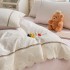 Lenjerie de Pat Premium, Bumbac 100%, cu Broderie si Volanase din Dantela, 4 Piese, Cearsaf cu Elastic, Alb, Roz, Floricele [4]