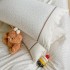 Lenjerie de Pat Premium, Bumbac 100%, cu Broderie si Volanase din Dantela, 4 Piese, Cearsaf cu Elastic, Alb, Bej, Floricele [4]