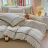 Lenjerie de Pat Premium, Bumbac 100%, cu Broderie si Volanase din Dantela, 4 Piese, Cearsaf cu Elastic, Alb, Bej, Floricele [2]