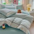 Lenjerie de Pat Premium, Bumbac 100%, cu Broderie si Volanase din Dantela, 4 Piese, Cearsaf cu Elastic, Bleu, Floricele [2]