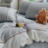 Lenjerie de Pat Premium, Bumbac 100%, cu Broderie si Volanase din Dantela, 4 Piese, Cearsaf cu Elastic, Gri, Floricele [4]