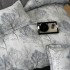 Lenjerie pat dublu, FINET DeLuxe, 6 piese, cu ELASTIC, Jojo Home, Cutie Eleganta, Gri, copaci [7]