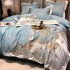 Lenjerie de Pat Premium Satin Deluxe cu Broderie Eleganta, Bumbac 100%, 4 Piese - Finete, Luciu Discret si Confort Superior, Blue Royal [3]