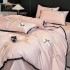 Lenjerie de Pat Premium Satin Deluxe cu Broderie Eleganta, Bumbac 100%, 4 Piese - Finete, Luciu Discret si Confort Superior, Pink Bow [2]