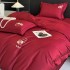 Lenjerie de Pat Premium Satin Deluxe cu Broderie Eleganta, Bumbac 100%, 4 Piese - Finete, Luciu Discret si Confort Superior, Red Passion [3]
