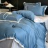 Lenjerie de Pat Premium Satin Deluxe cu Broderie Eleganta, Bumbac 100%, 4 Piese - Finete, Luciu Discret si Confort Superior, Blue Simplicity [2]